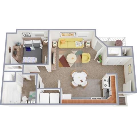Floor plan for 1 bed, 1 bath, 600 sqft
